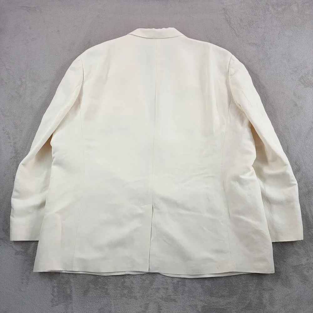 J.Peterman Blazer Sport Coat Jacket & Vest Set in Ivory Silk Linen Blend Men 56
